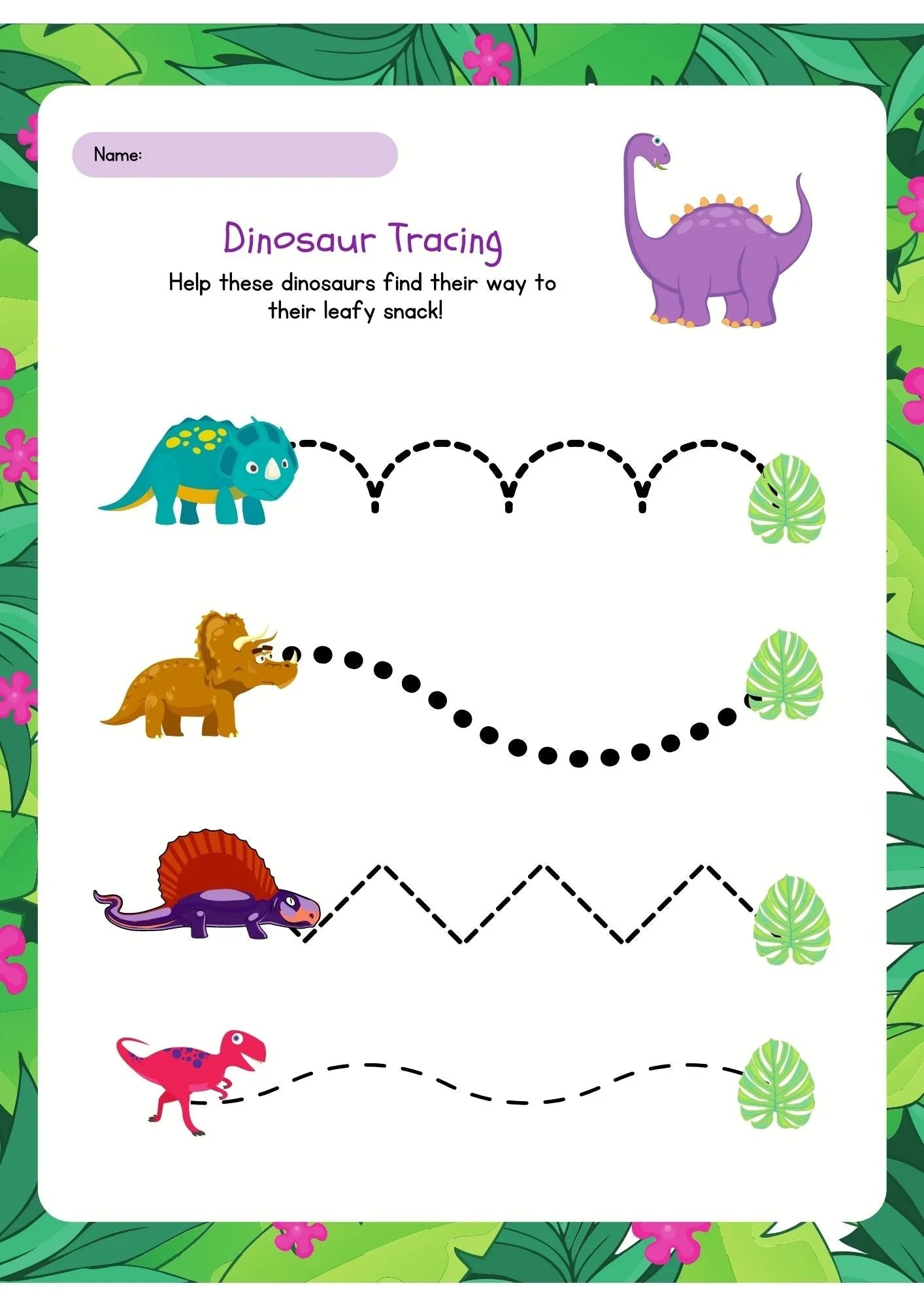 Dinosaur - Trace The Line Activity Sheet - NESTA TOYS