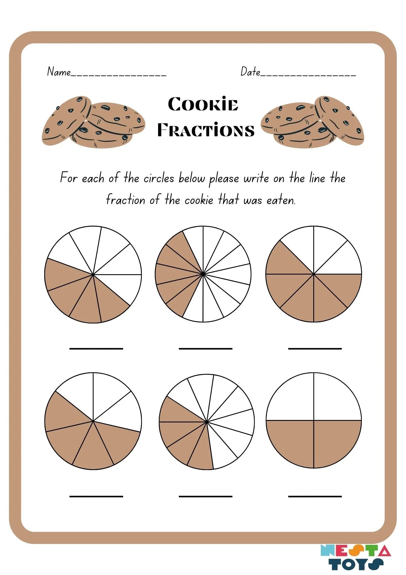 Cookie Fractions Activity Sheet for Kids - nestatoys