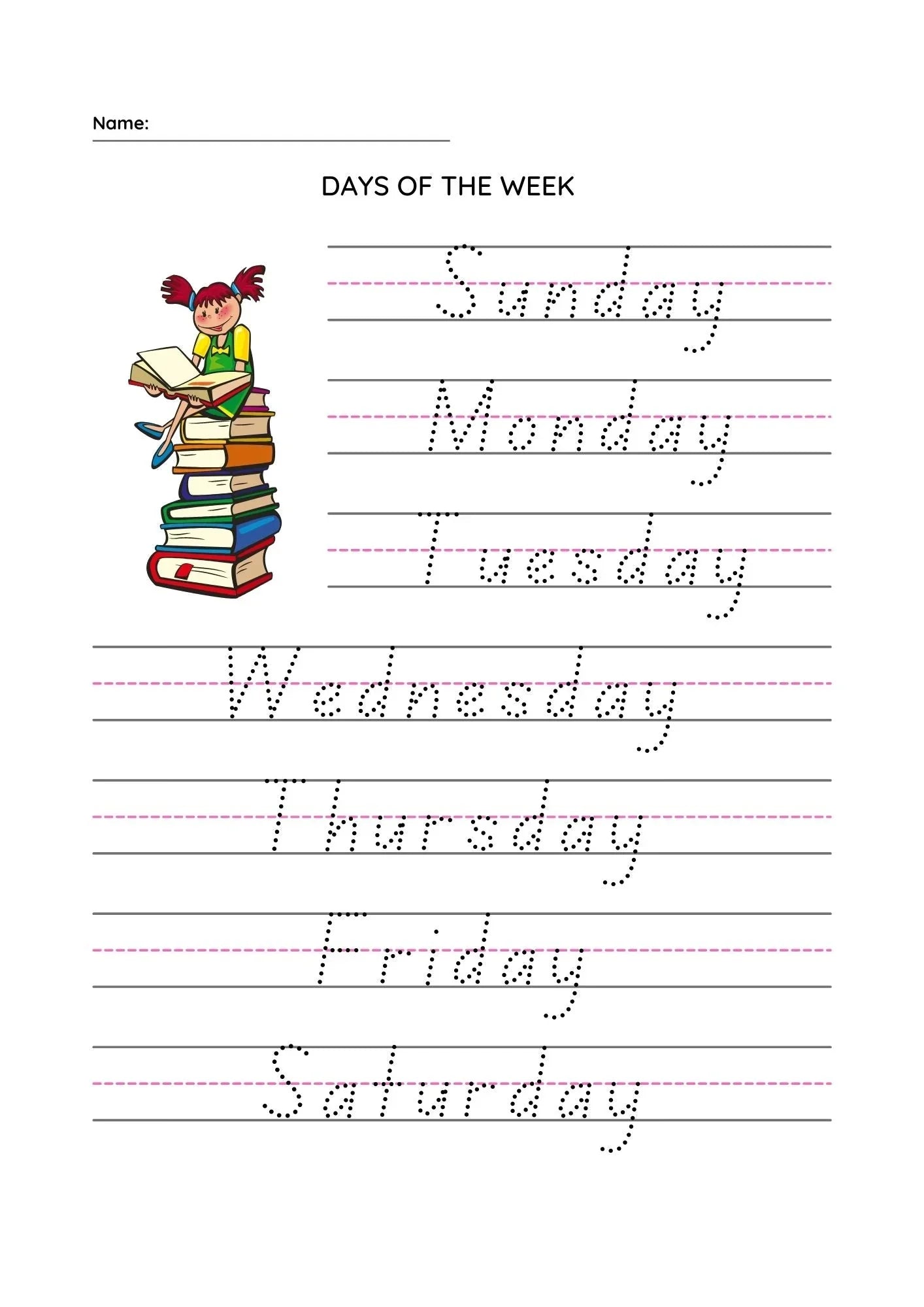 Trace the Days of the Week - Fun Handwriting Practice for Kids - nestatoys