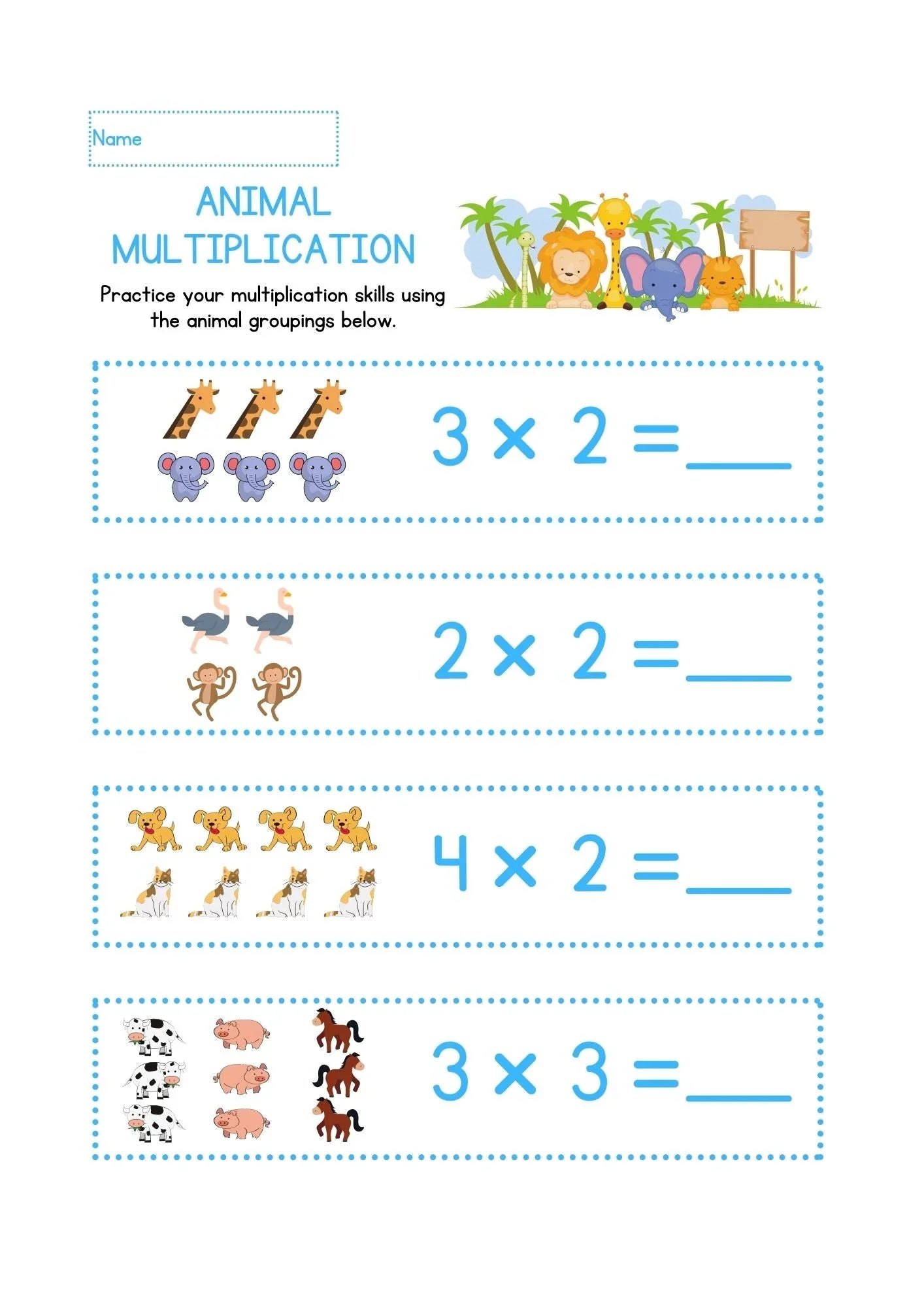 Animal Multiplication - Fun Multiplication Activity Sheet for Kids - NESTA TOYS