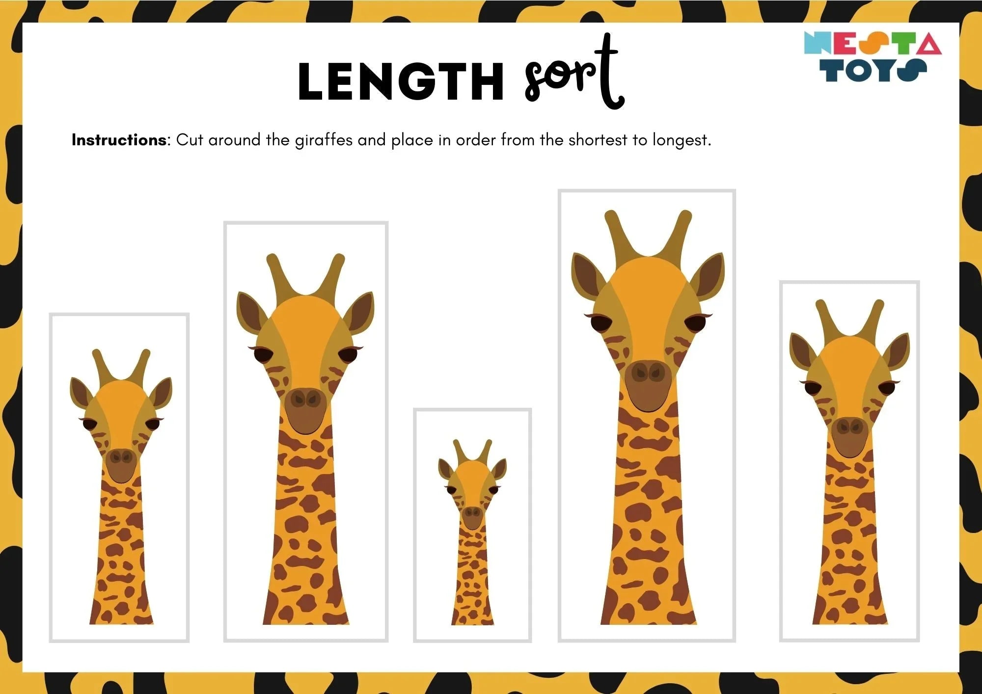Length Sort Activity Sheet - Giraffe - NESTA TOYS