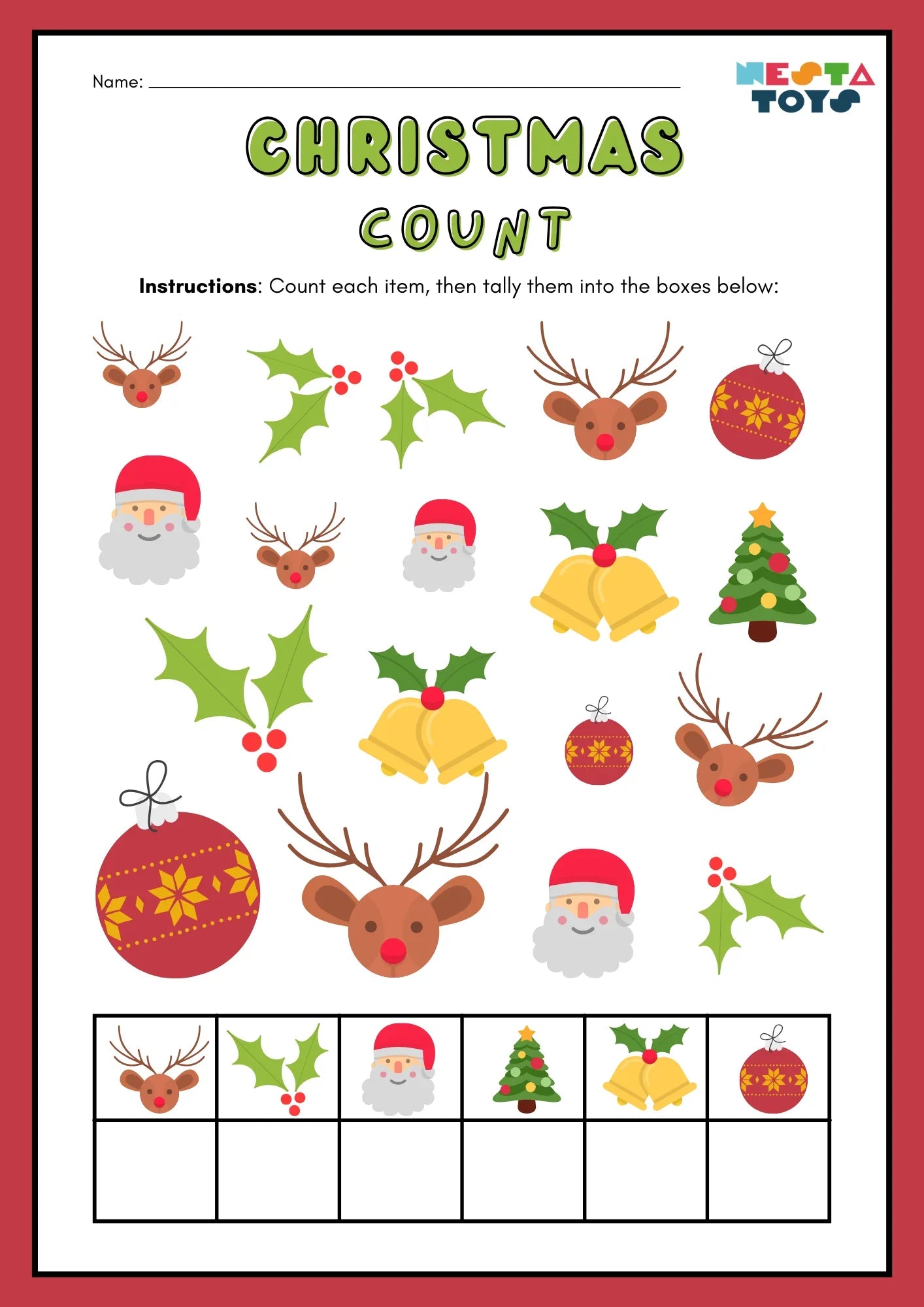Christmas Activity Sheets for Kids - Tracing & Counting - nestatoys