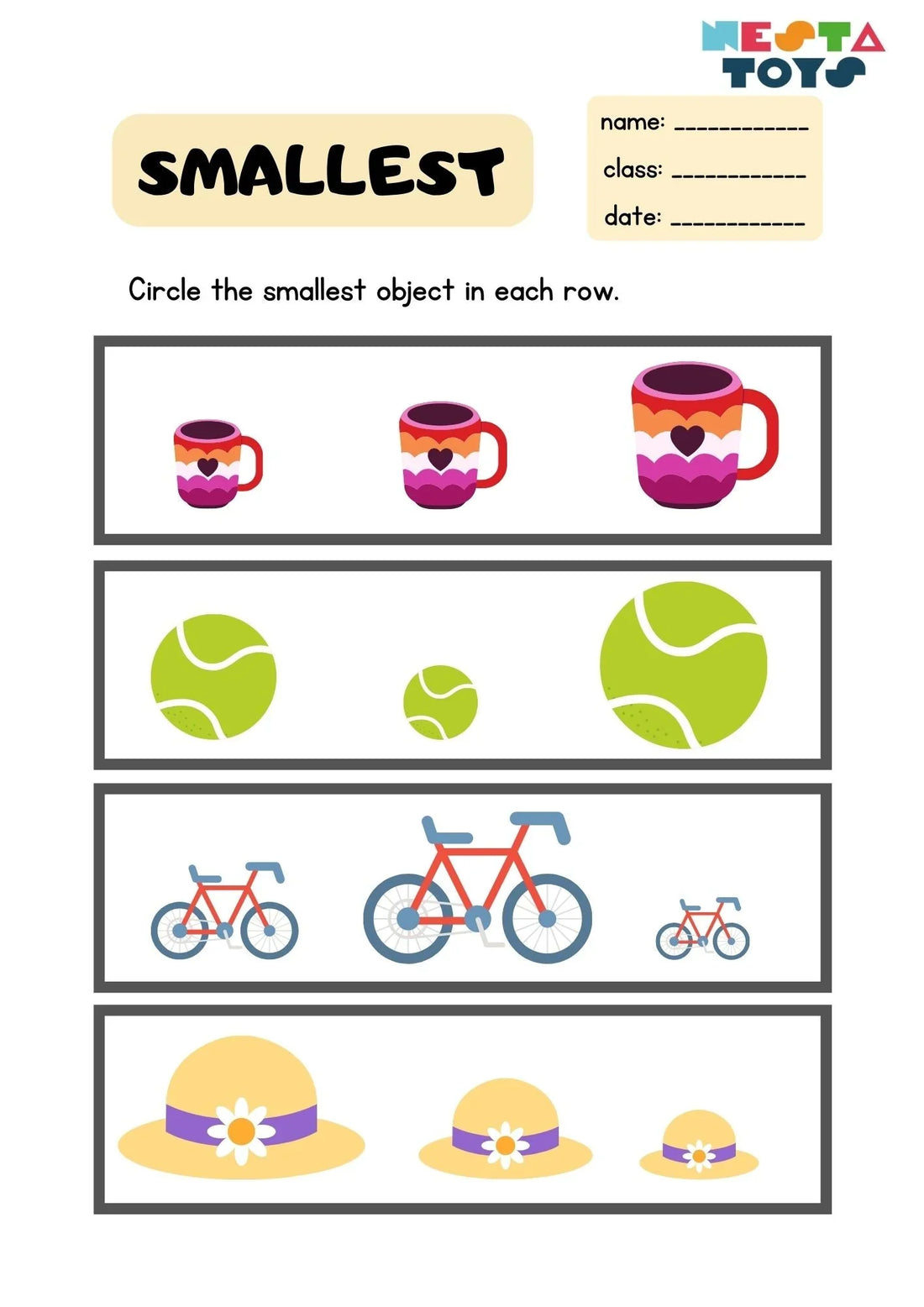 Circle the Smallest Object Worksheet for Kids - nestatoys