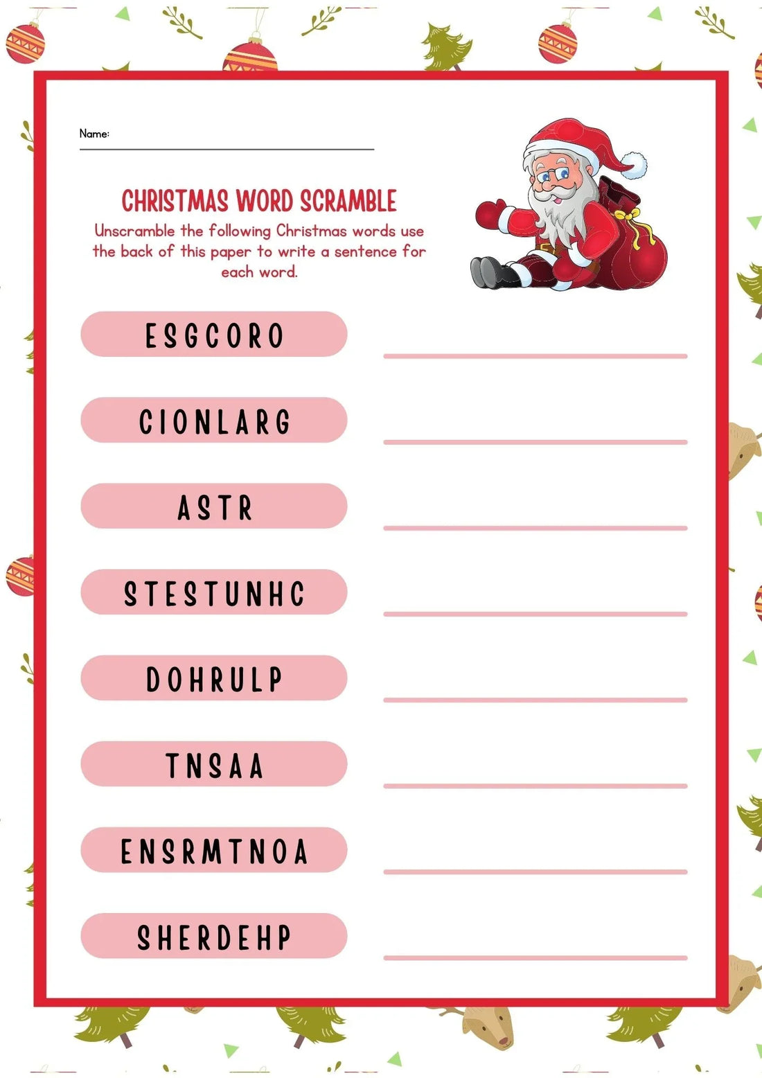 Christmas Word Scramble Worksheet for Kids - nestatoys