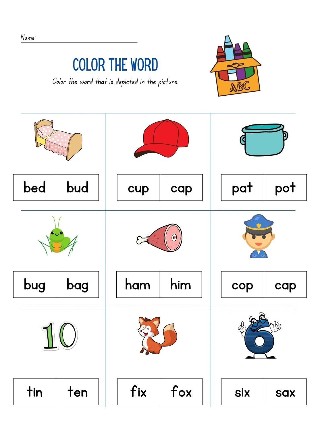 Color The Word Worksheet for Kids - nestatoys