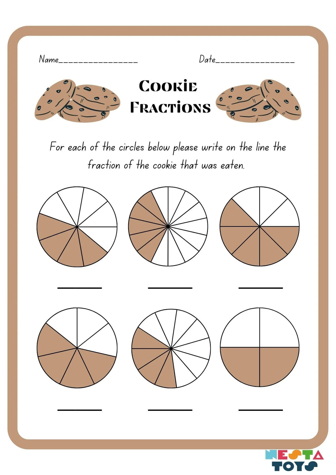 Cookie Fractions Activity Sheet for Kids - nestatoys
