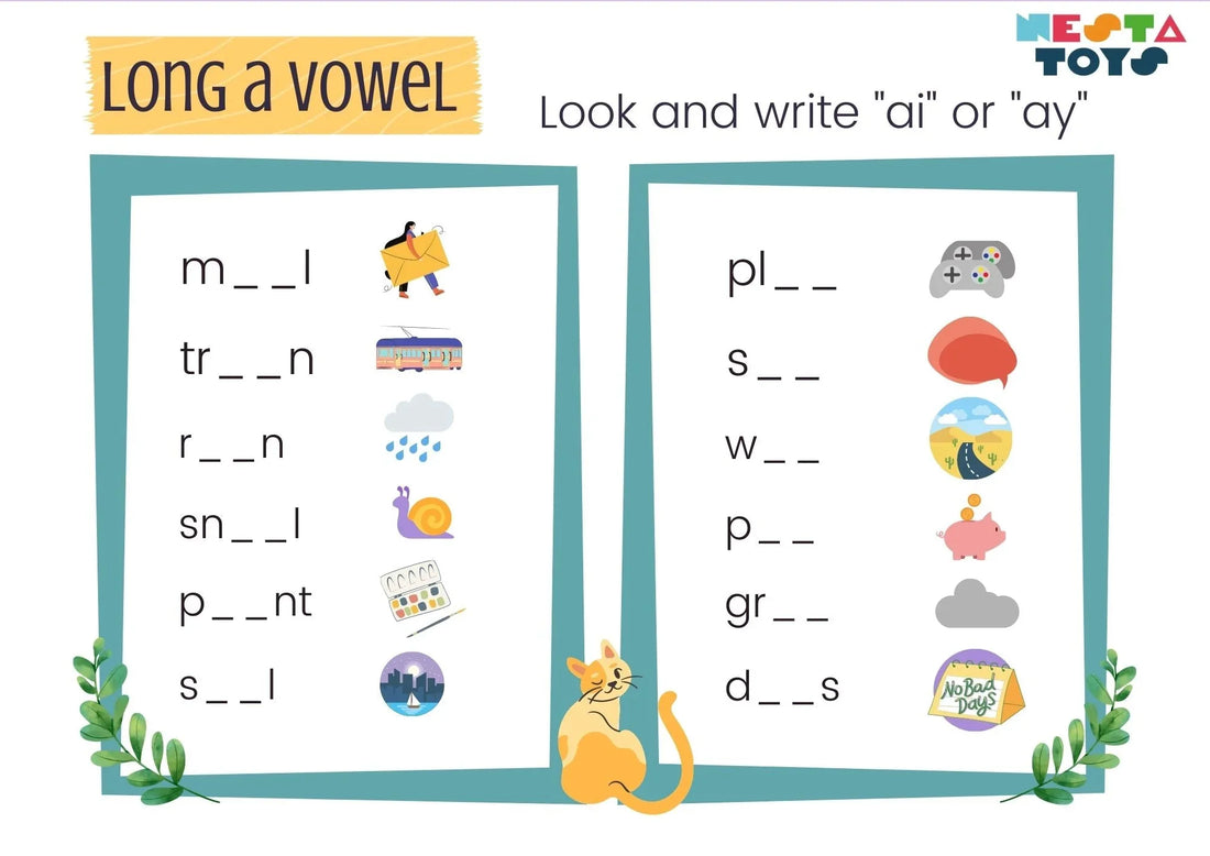 Phonics Activity Sheet: Long A Vowel Sounds - nestatoys