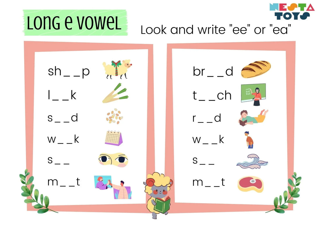Phonics Activity Sheet: Long E Vowel Sounds - nestatoys