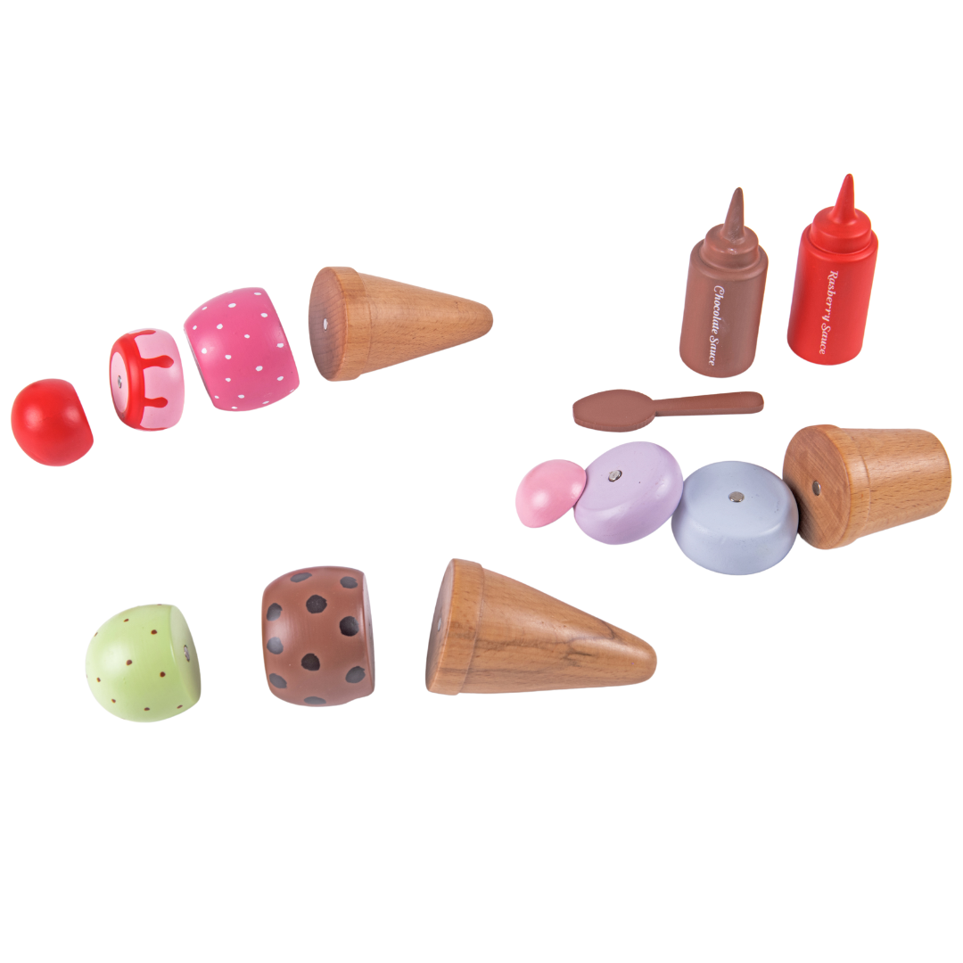 NESTA TOYS - Wooden Ice Cream Set | Play Food and Accessories (14 Pcs) - nestatoys