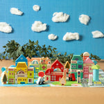 Wooden city building blocks toy set with 115 colorful eco-friendly pieces including buildings, vehicles, trees, and road signals for kids creative play