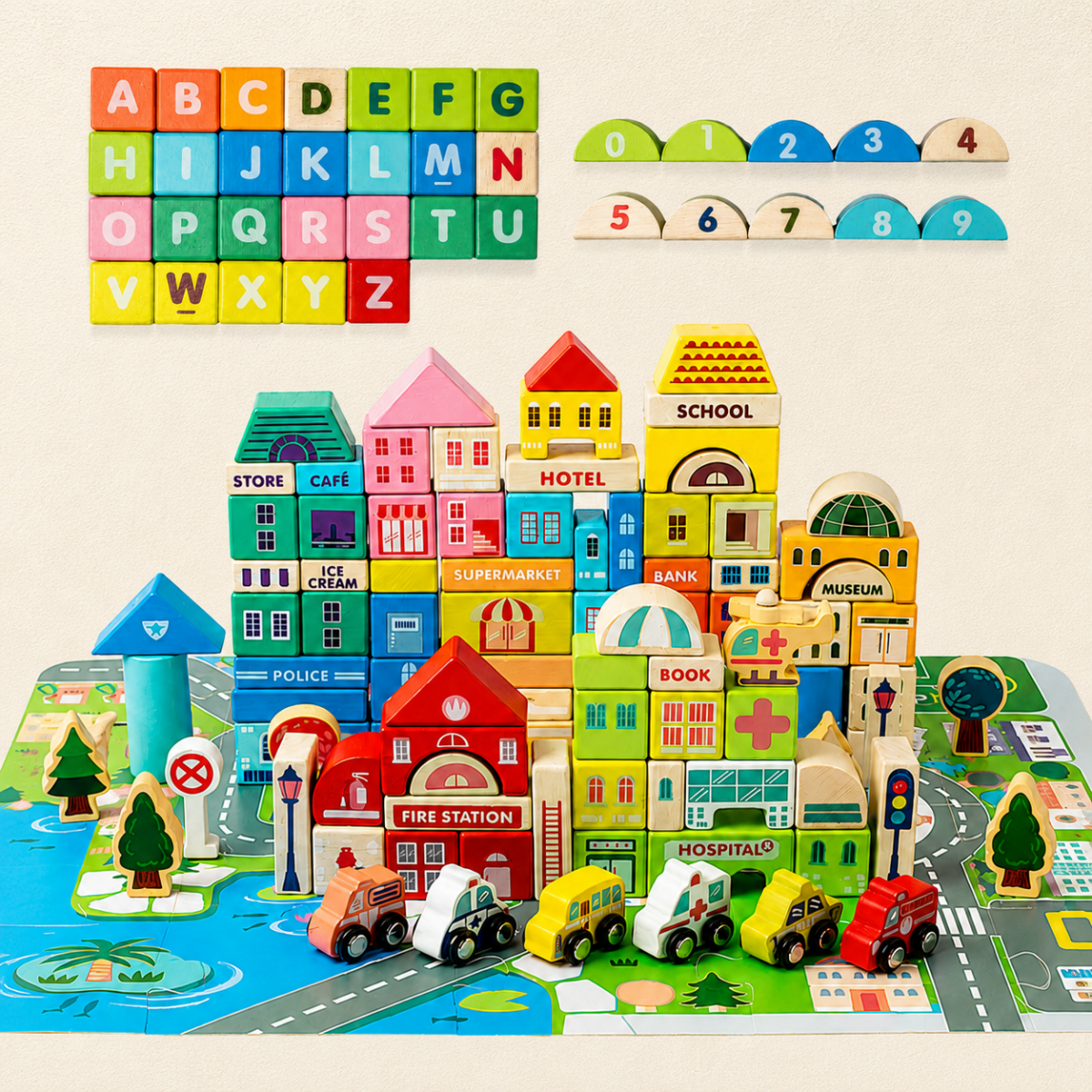 Wooden City Building Blocks Toy (115 Pieces) - NESTA TOYS