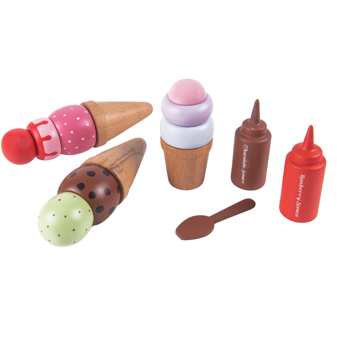 NESTA TOYS - Wooden Ice Cream Set | Play Food and Accessories (14 Pcs) - nestatoys