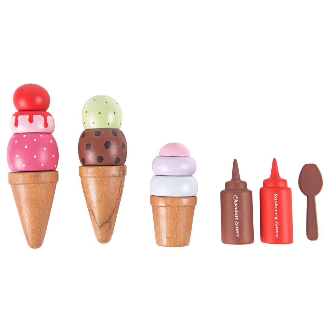 NESTA TOYS - Wooden Ice Cream Set | Play Food and Accessories (14 Pcs) - nestatoys