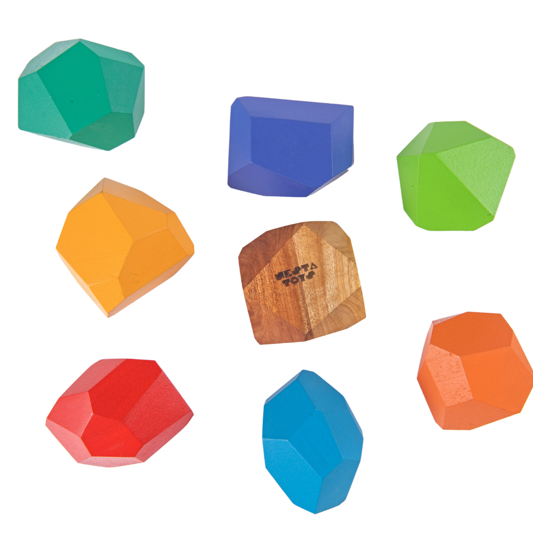 Wooden Stone Balancing Blocks | Rainbow Stacking Sensory Toy (8 Pcs) - nestatoys
