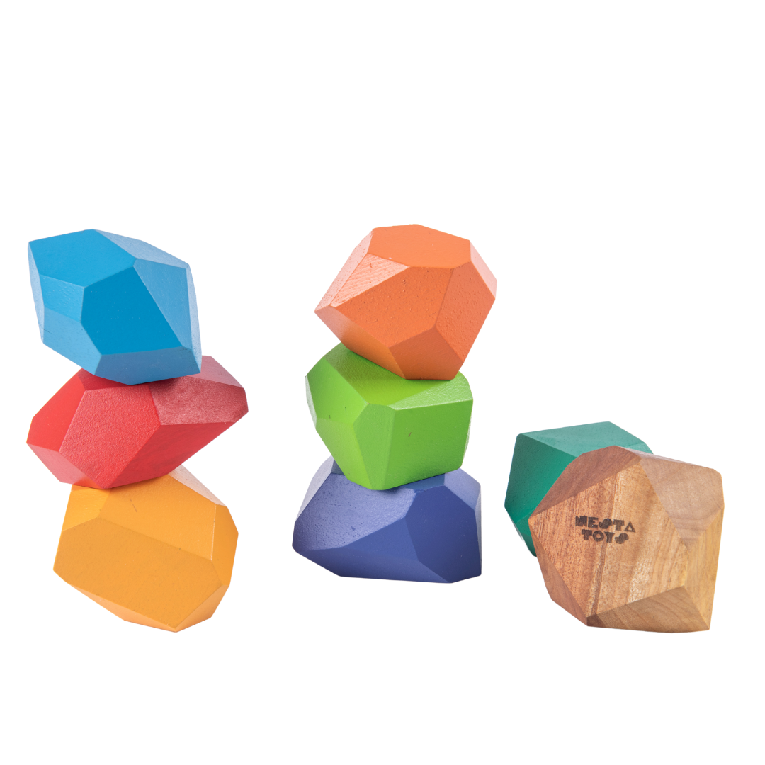 Wooden Stone Balancing Blocks | Rainbow Stacking Sensory Toy (8 Pcs) - nestatoys