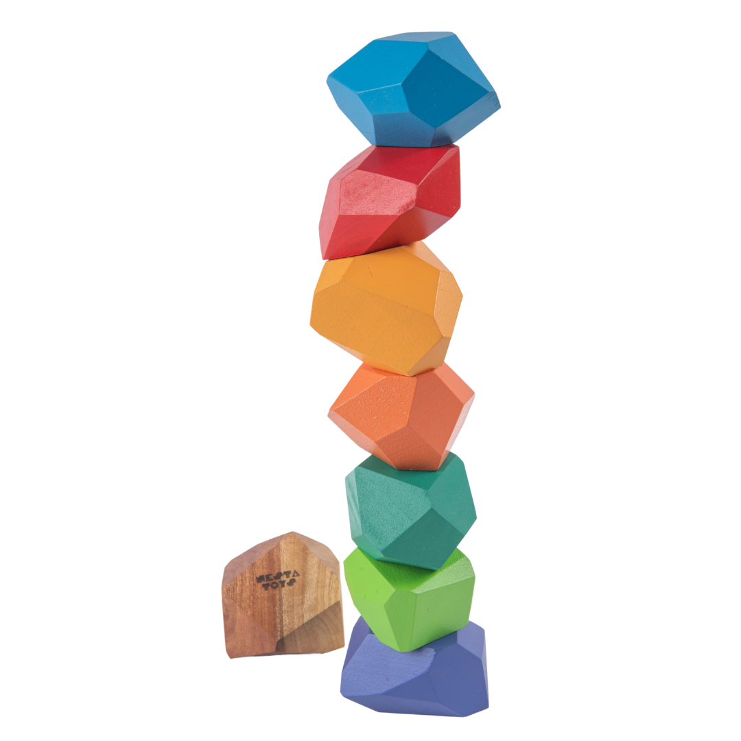 Wooden Stone Balancing Blocks | Rainbow Stacking Sensory Toy (8 Pcs) - nestatoys