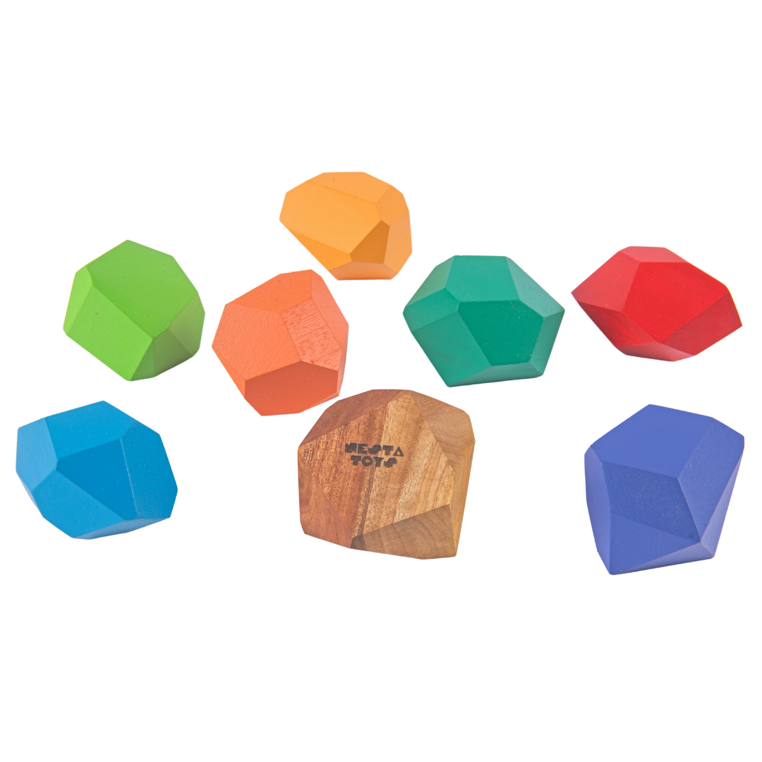 Wooden Stone Balancing Blocks | Rainbow Stacking Sensory Toy (8 Pcs) - nestatoys