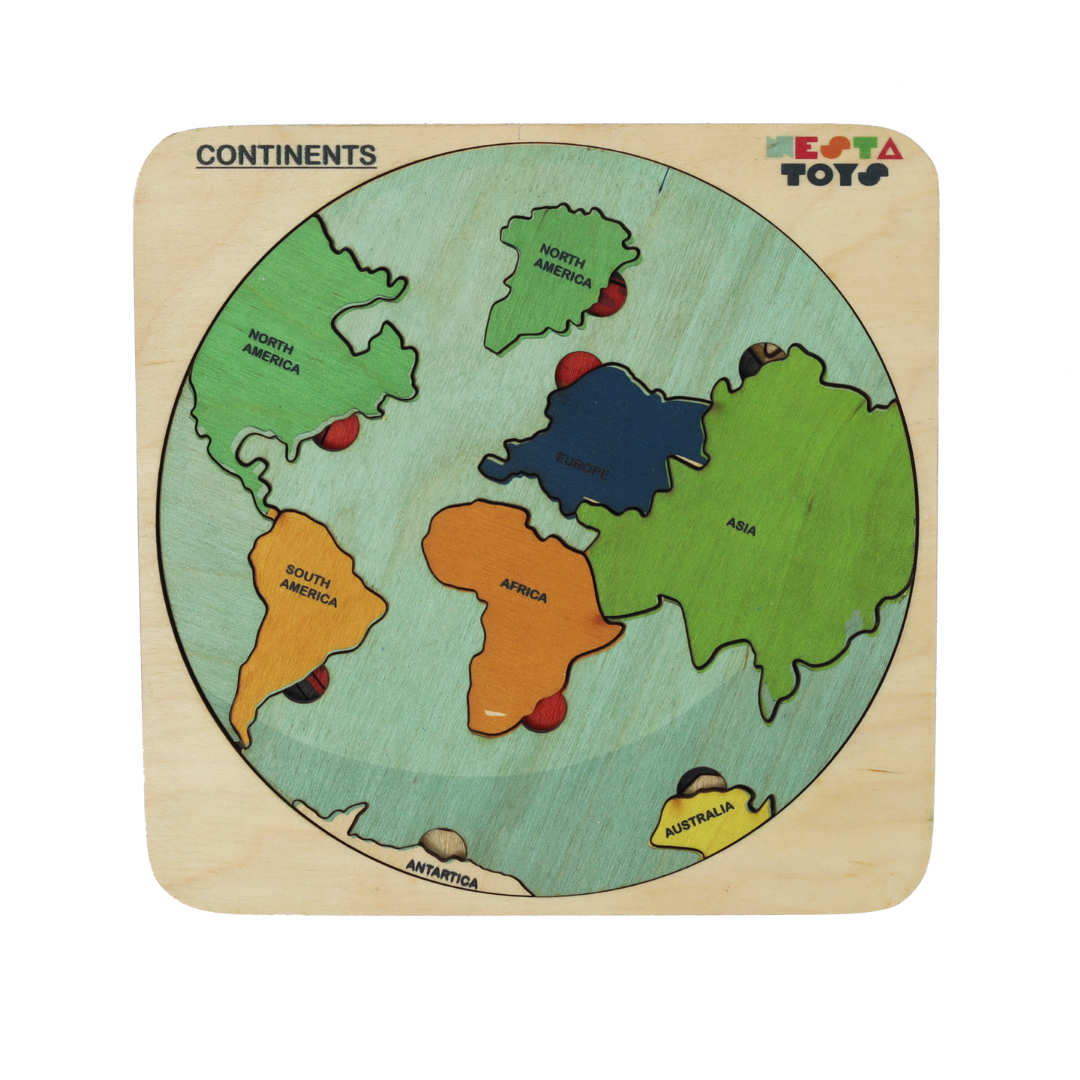 NESTA TOYS - World Map with Continents & Earth Core | Geography Puzzles for Kids | Montessori Wooden Puzzle - nestatoys