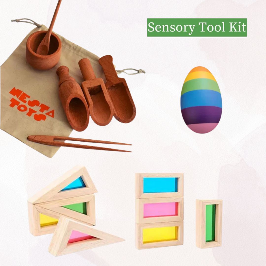 Sensory Toys for Kids - Sensory Bin Tools, Egg Shaker, Rainbow Blocks