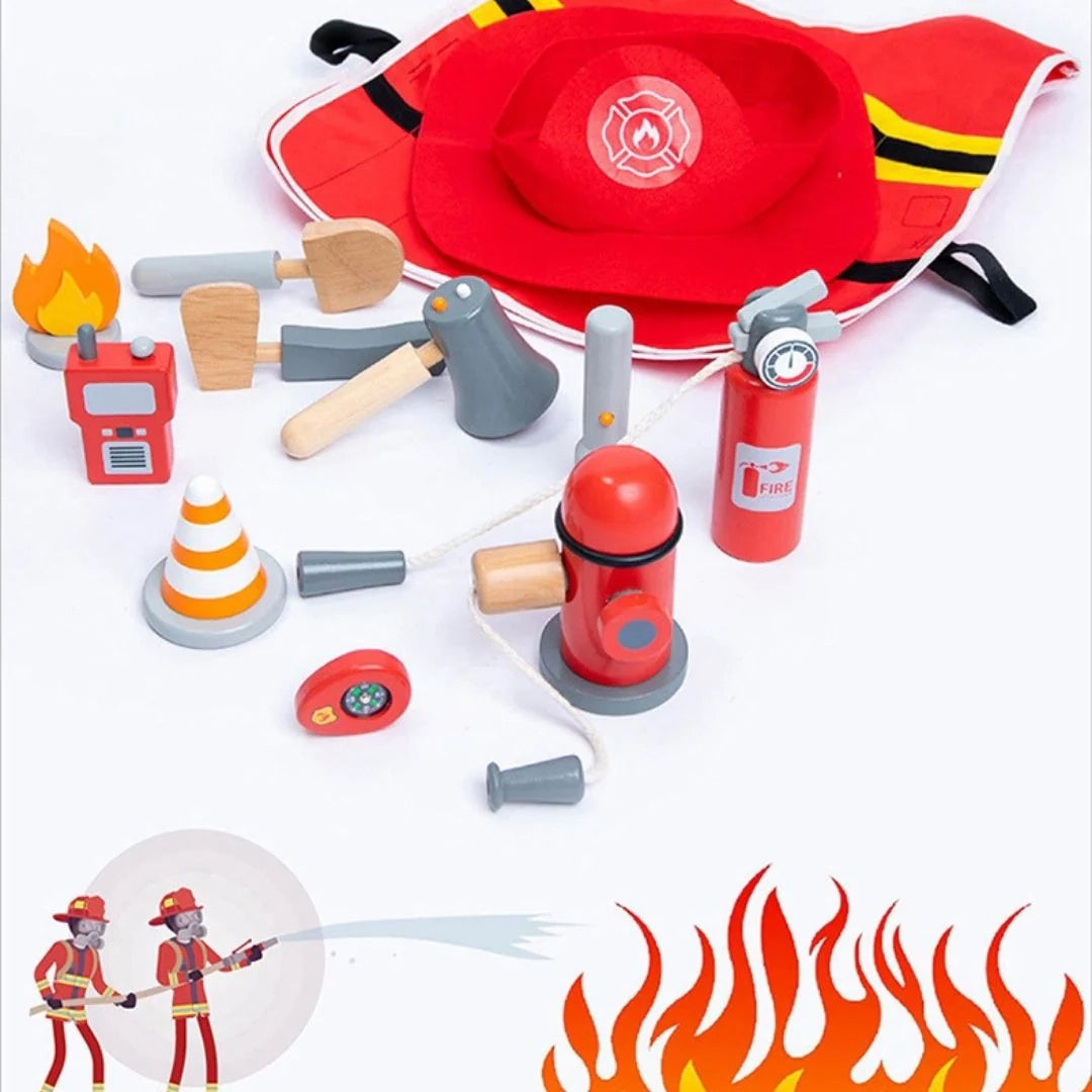 Firefighter Pretend Play Toy with Fireman Costume Kit (14 Pcs) - nestatoys