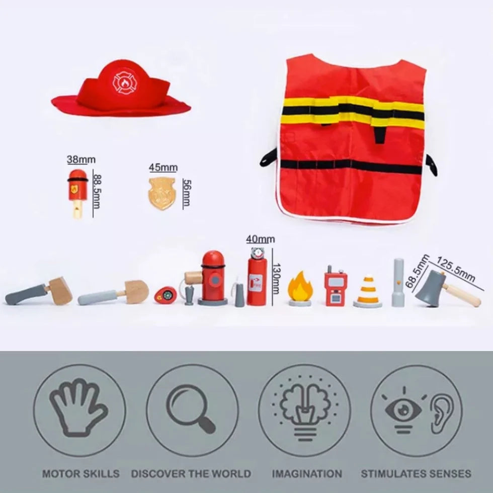 Firefighter Pretend Play Toy with Fireman Costume Kit (14 Pcs) - nestatoys