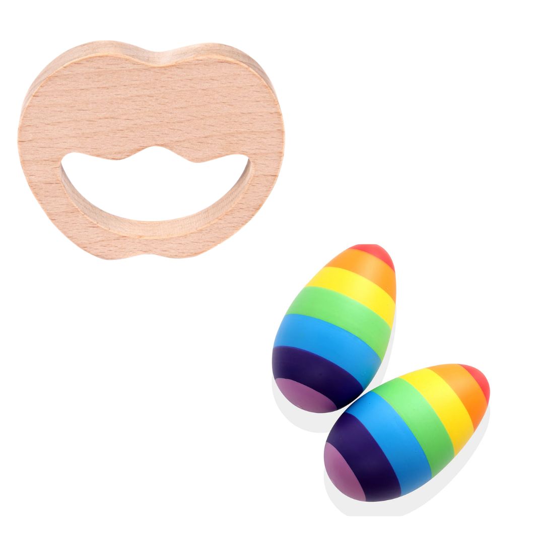 Wooden Egg Shaker (Rattle) & Teether Combo (3+ Months) - nestatoys