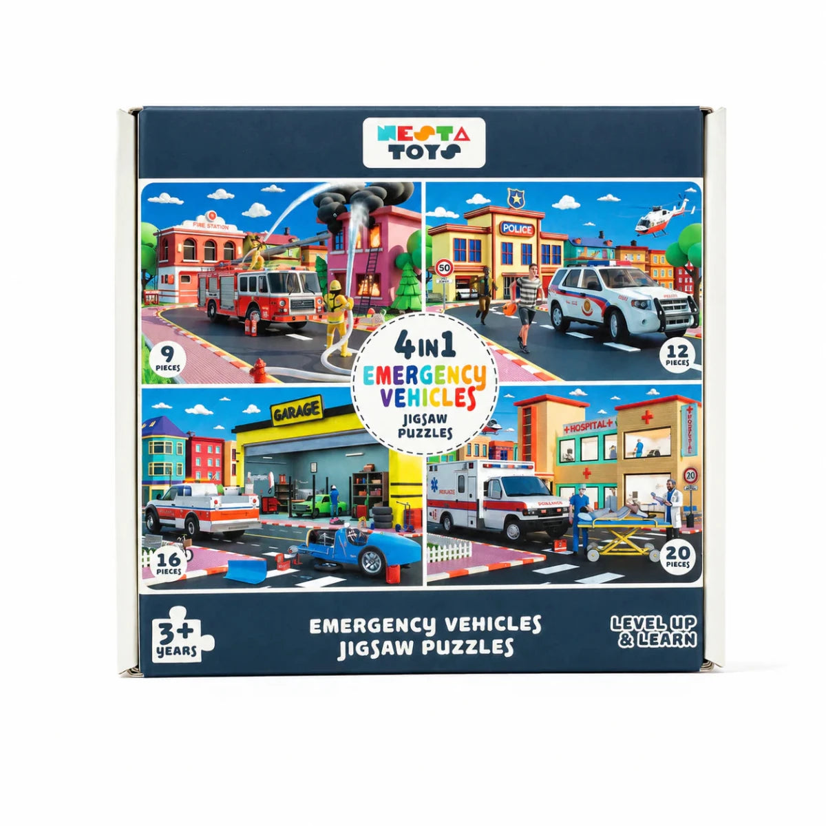 4 in 1 Jigsaw Puzzle - Emergency Vehicles (9 Pcs - 20 Pcs) - NESTA TOYS