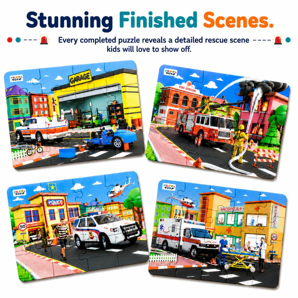 4 in 1 Jigsaw Puzzle - Emergency Vehicles (9 Pcs - 20 Pcs) - NESTA TOYS