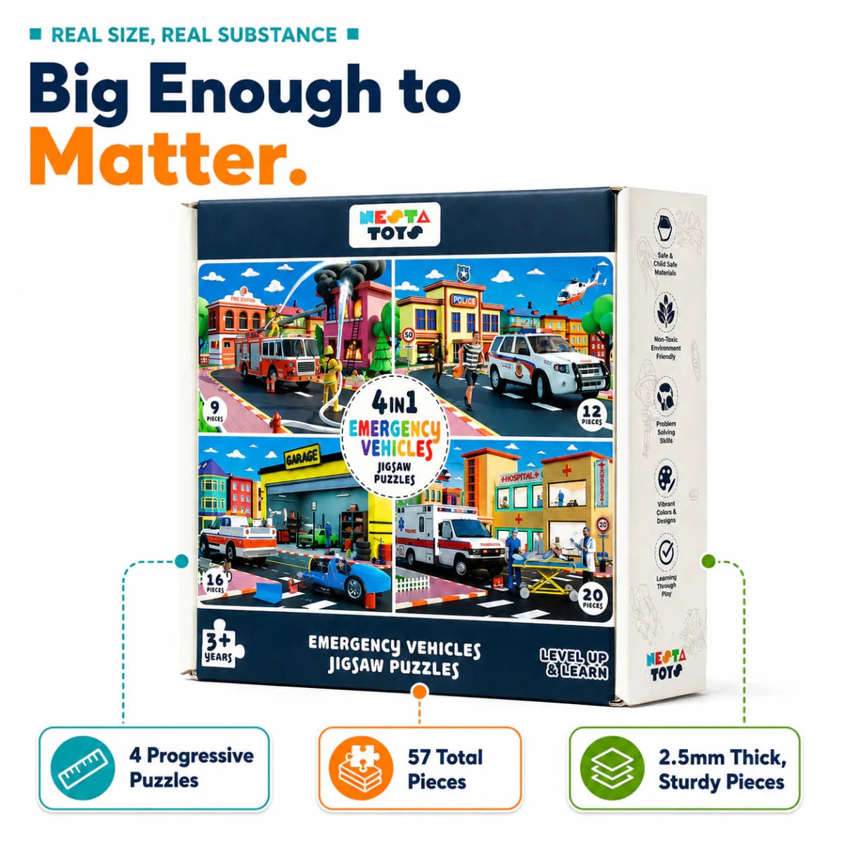 4 in 1 Jigsaw Puzzle - Emergency Vehicles (9 Pcs - 20 Pcs) - NESTA TOYS