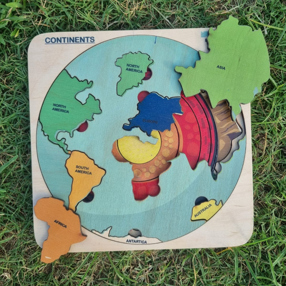 NESTA TOYS - World Map with Continents & Earth Core | Geography Puzzles for Kids | Montessori Wooden Puzzle - nestatoys