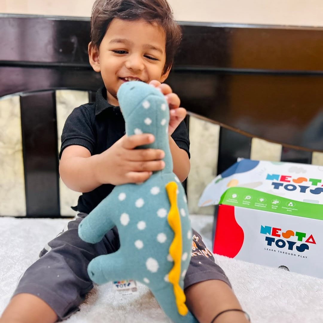 Dippy the Dino | Knitted Cotton Animal Plush Toy for Kids - nestatoys