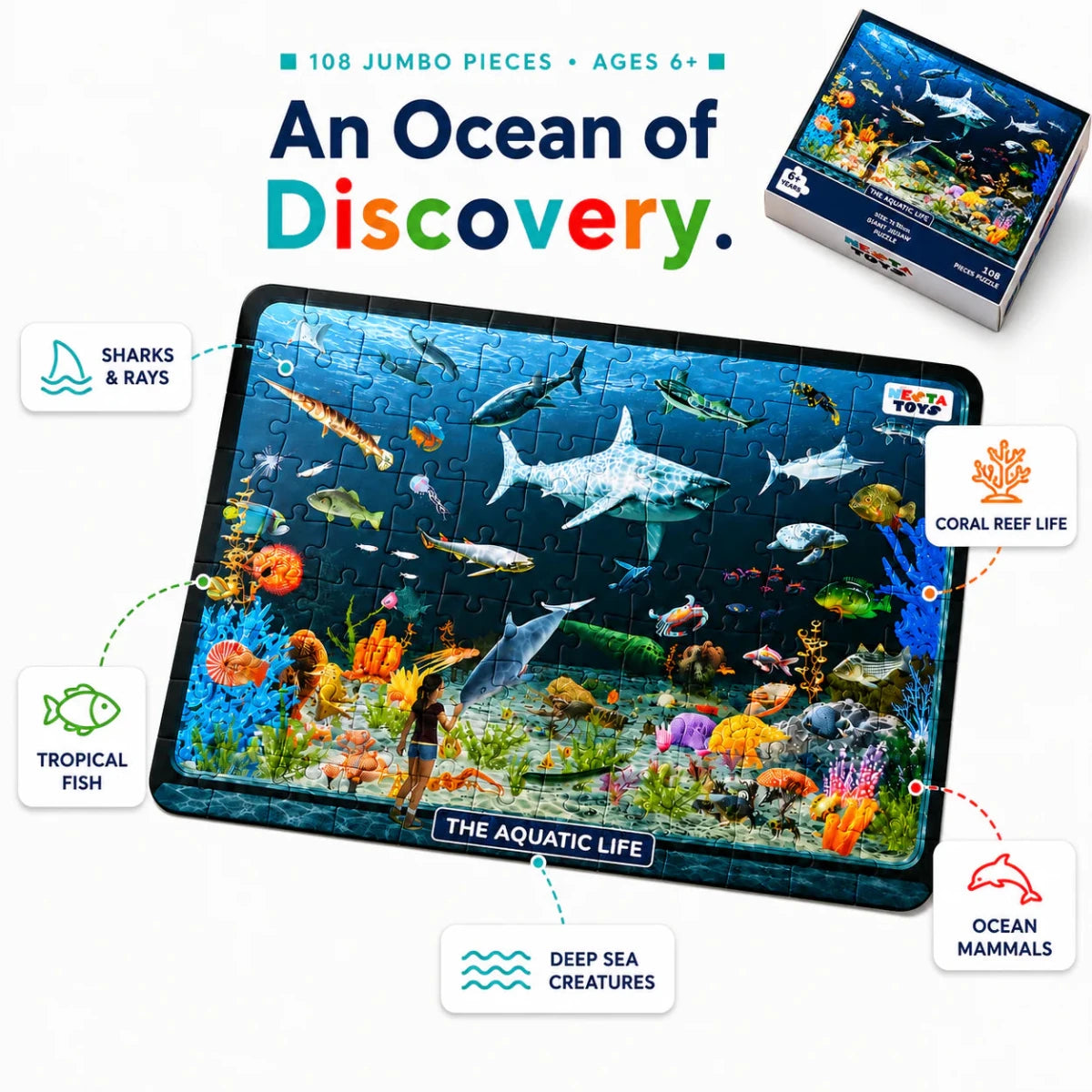 Aquatic Life Jigsaw Puzzle (108 Jumbo Pieces) - NESTA TOYS