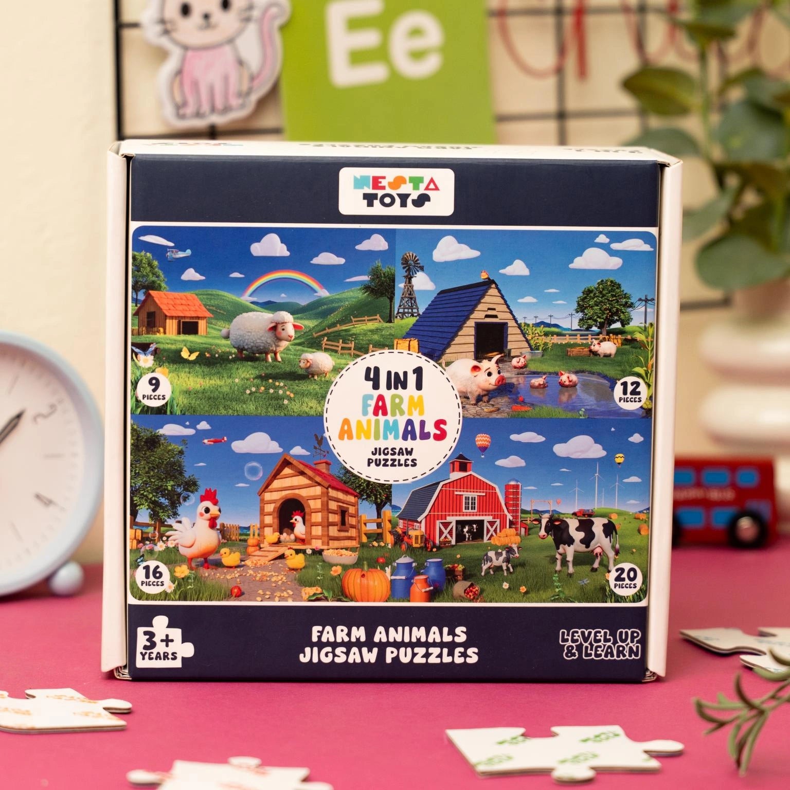 NESTA TOYS - Floor Puzzle & Game | 4 in 1 Jigsaw Puzzle | Farm Animals (9 Pcs,12 Pcs, 16 Pcs, 20 Pcs)