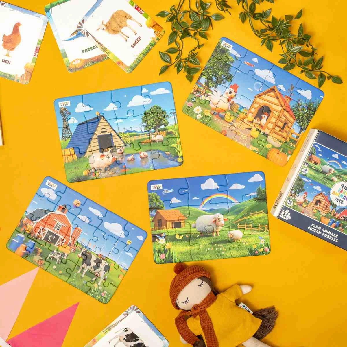NESTA TOYS - Floor Puzzle & Game | 4 in 1 Jigsaw Puzzle | Farm Animals (9 Pcs,12 Pcs, 16 Pcs, 20 Pcs)