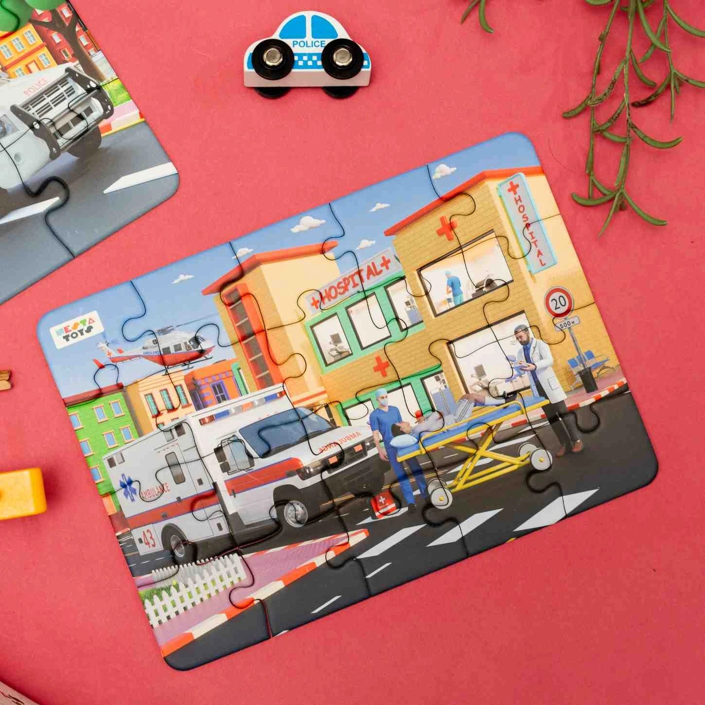 NESTA TOYS - Floor Puzzle & Game | 4 in 1 Jigsaw Puzzle | Emergency Vehicles (9 Pcs,12 Pcs, 16 Pcs, 20 Pcs)