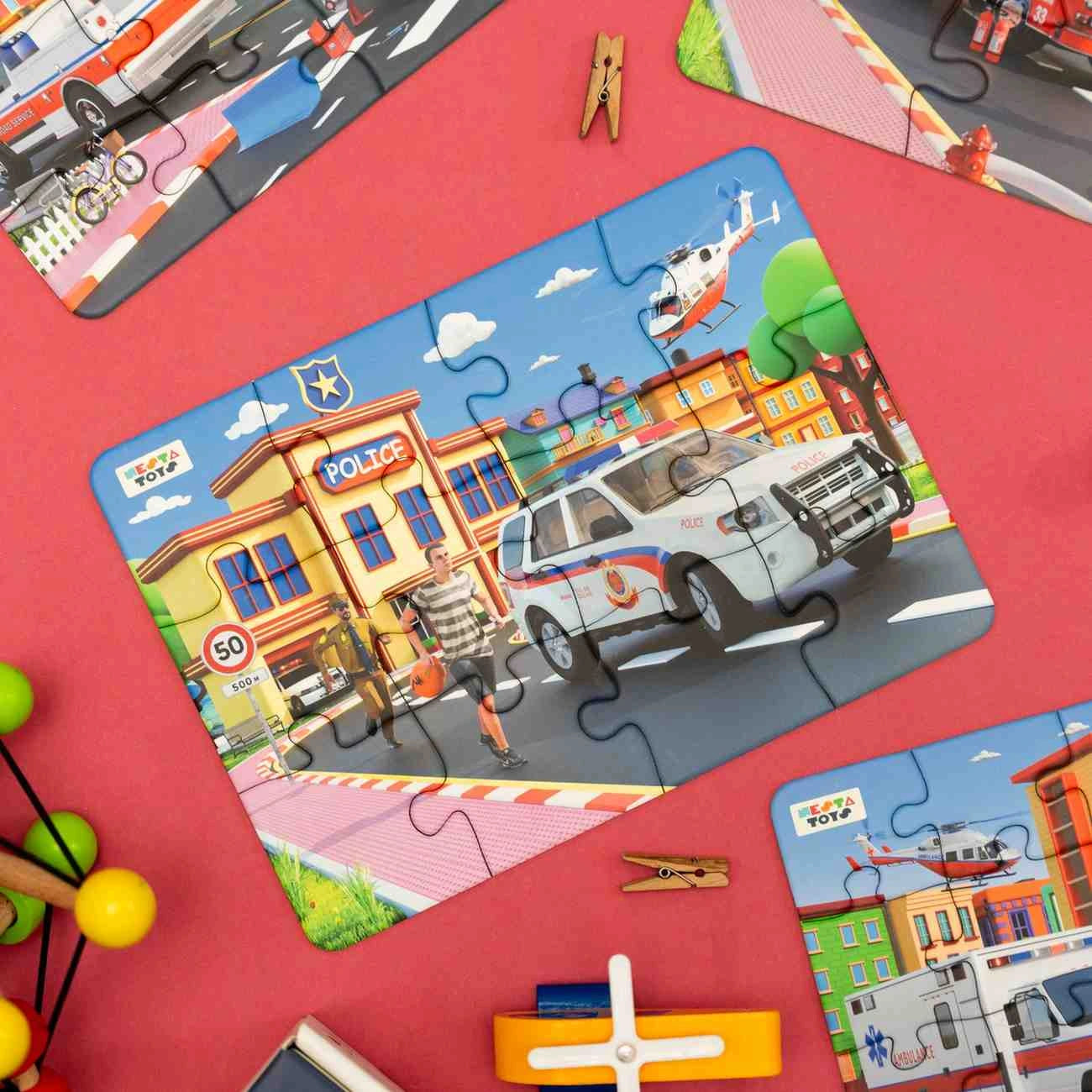 NESTA TOYS - Floor Puzzle & Game | 4 in 1 Jigsaw Puzzle | Emergency Vehicles (9 Pcs,12 Pcs, 16 Pcs, 20 Pcs)