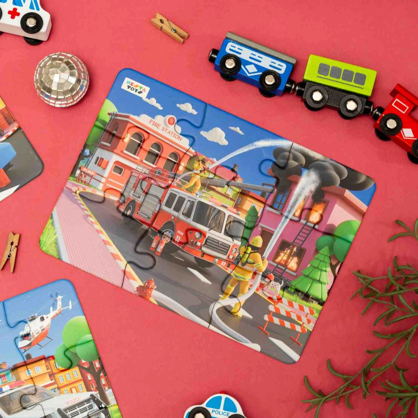 NESTA TOYS - Floor Puzzle & Game | 4 in 1 Jigsaw Puzzle | Emergency Vehicles (9 Pcs,12 Pcs, 16 Pcs, 20 Pcs)
