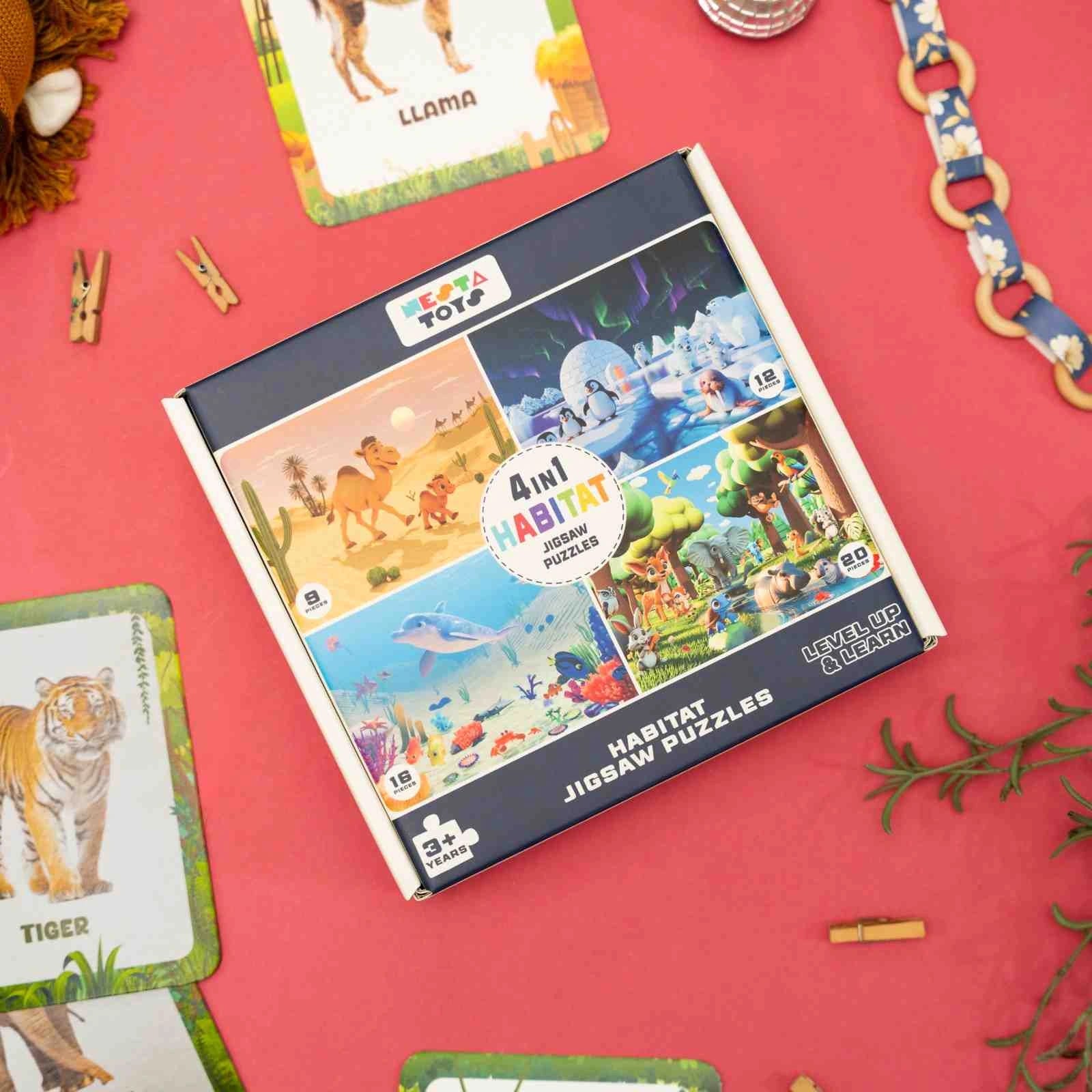 NESTA TOYS - Floor Puzzle & Game | 4 in 1 Jigsaw Puzzle | Habitat (9 Pcs,12 Pcs, 16 Pcs, 20 Pcs) 