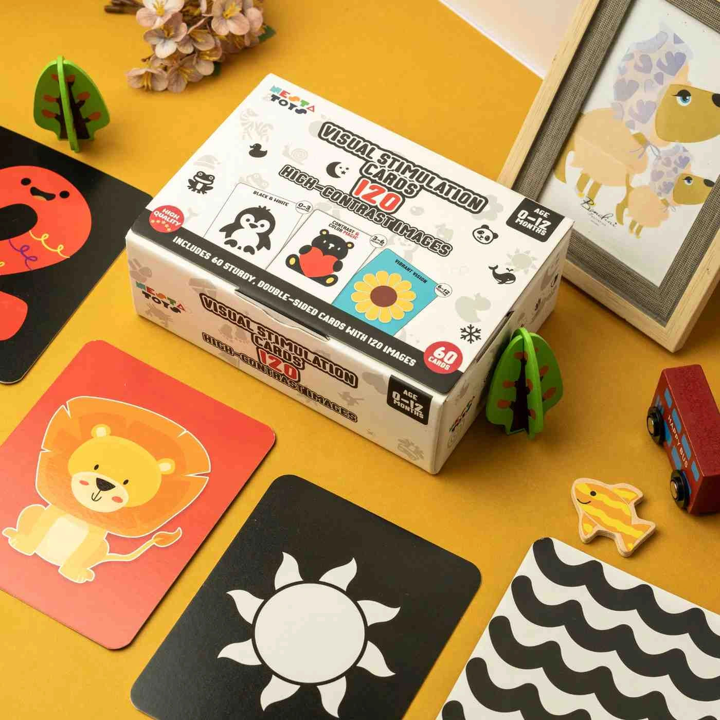 NESTA TOYS - Large High Contrast Flash Cards for Babies & Infants | 120 Pictures | Visual Stimulation Learning Activity Card for Babies