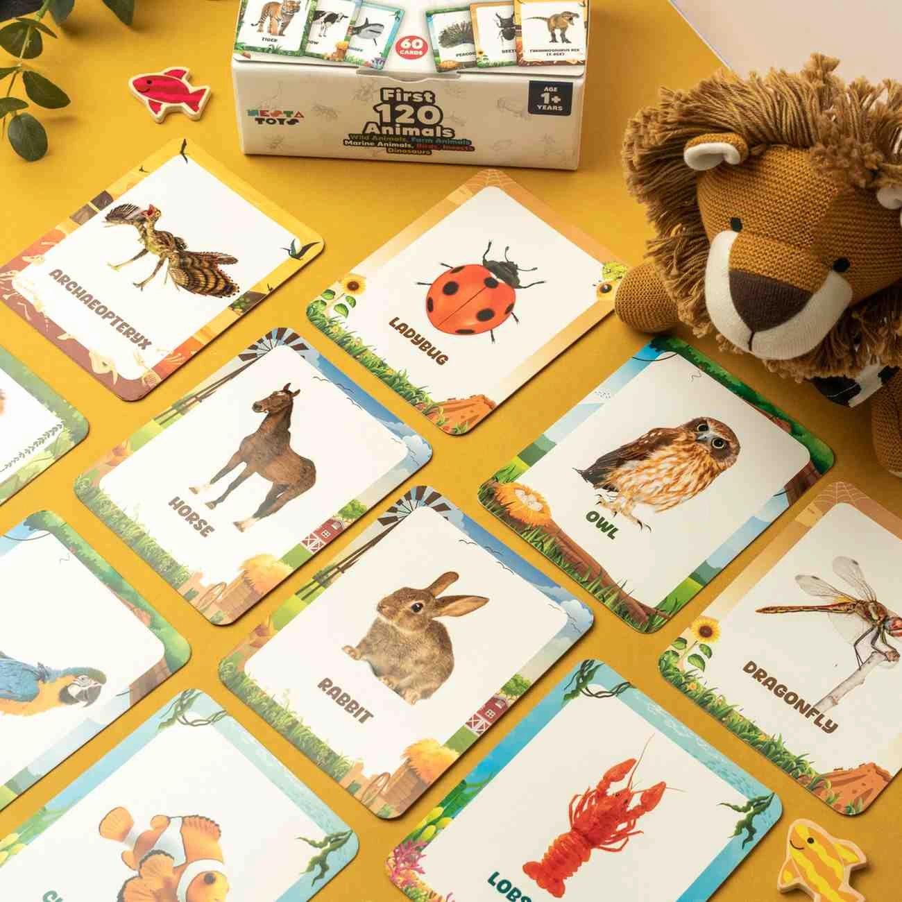 NESTA TOYS - Large Flash Cards for Toddlers (Thick & Sturdy) - First 120 Animals | Montessori Toys & Preschool Learning Activities