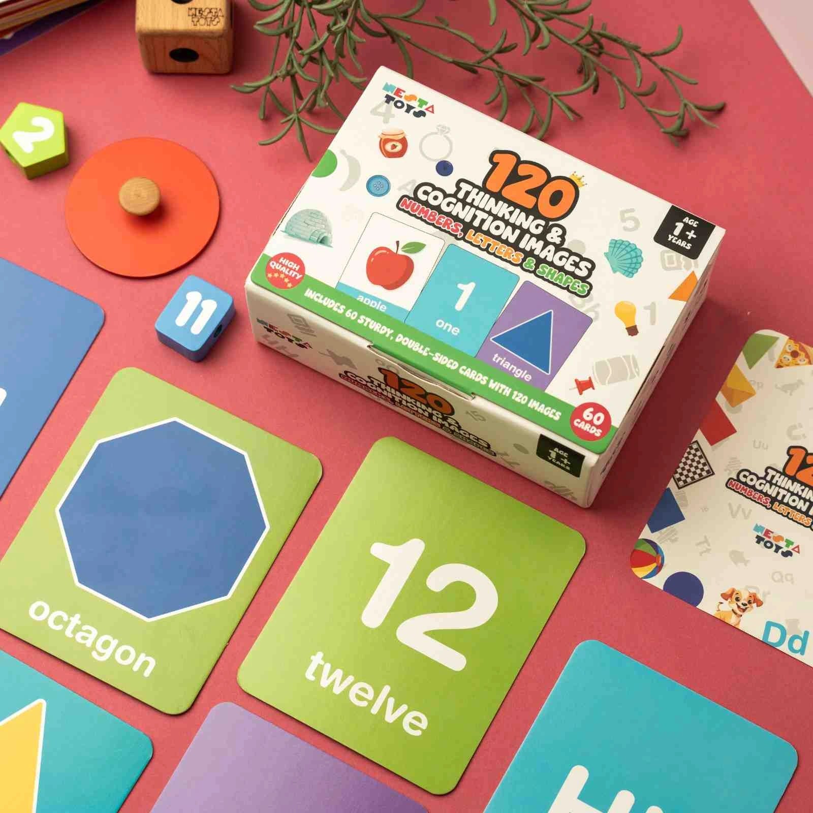 NESTA TOYS - Thick Flash Cards for Toddlers,120 Images | Numbers, Letters, Colors & Shapes