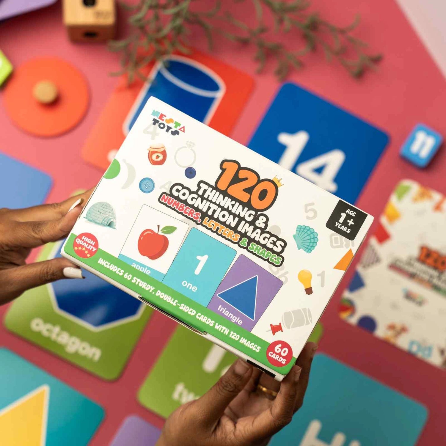 NESTA TOYS - Thick Flash Cards for Toddlers,120 Images | Numbers, Letters, Colors & Shapes