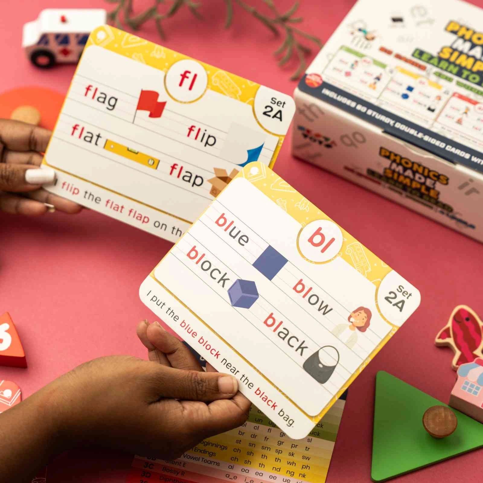 NESTA TOYS - Large Phonics Flash Cards | Learn to Read, 480+ Words - Digraphs, CVC Blends, Long Vowel Sounds