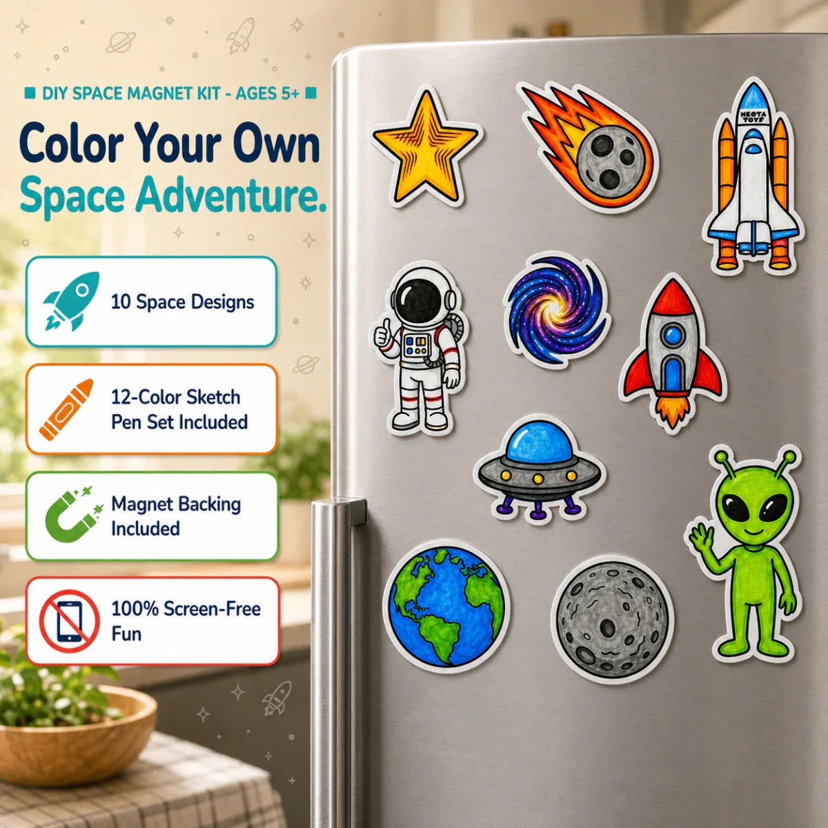 DIY Fridge Magnet (10 Pcs) - Space - NESTA TOYS