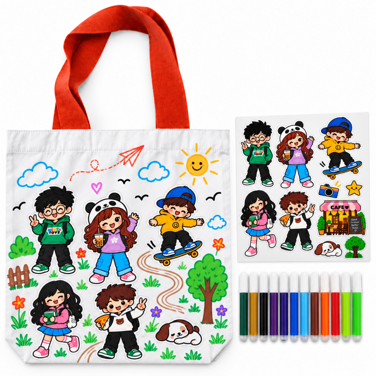 DIY Doodle Tote Bag for Kids - Iron-On Sticker Craft Kit - NESTA TOYS