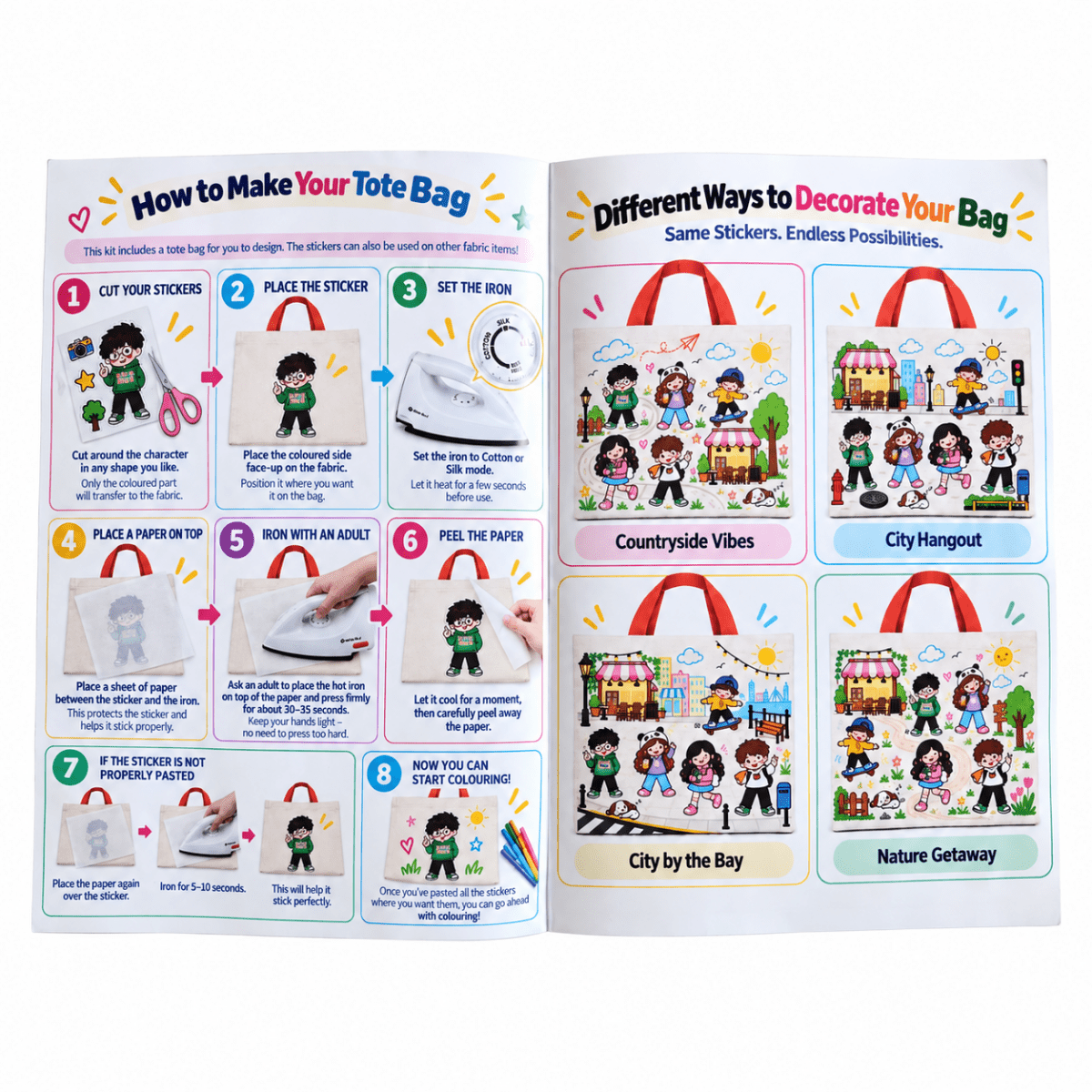 DIY Doodle Tote Bag for Kids - Iron-On Sticker Craft Kit - NESTA TOYS
