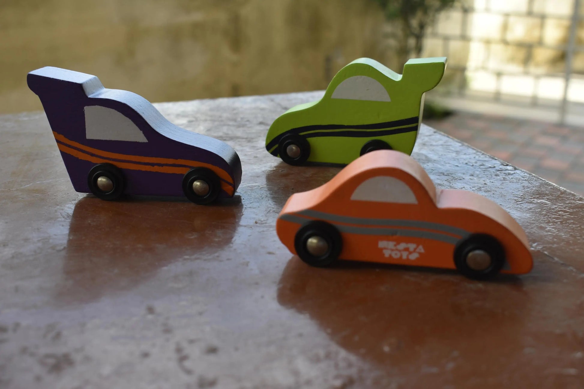 Wooden Car (3 Pcs) - Green, Orange, Purple