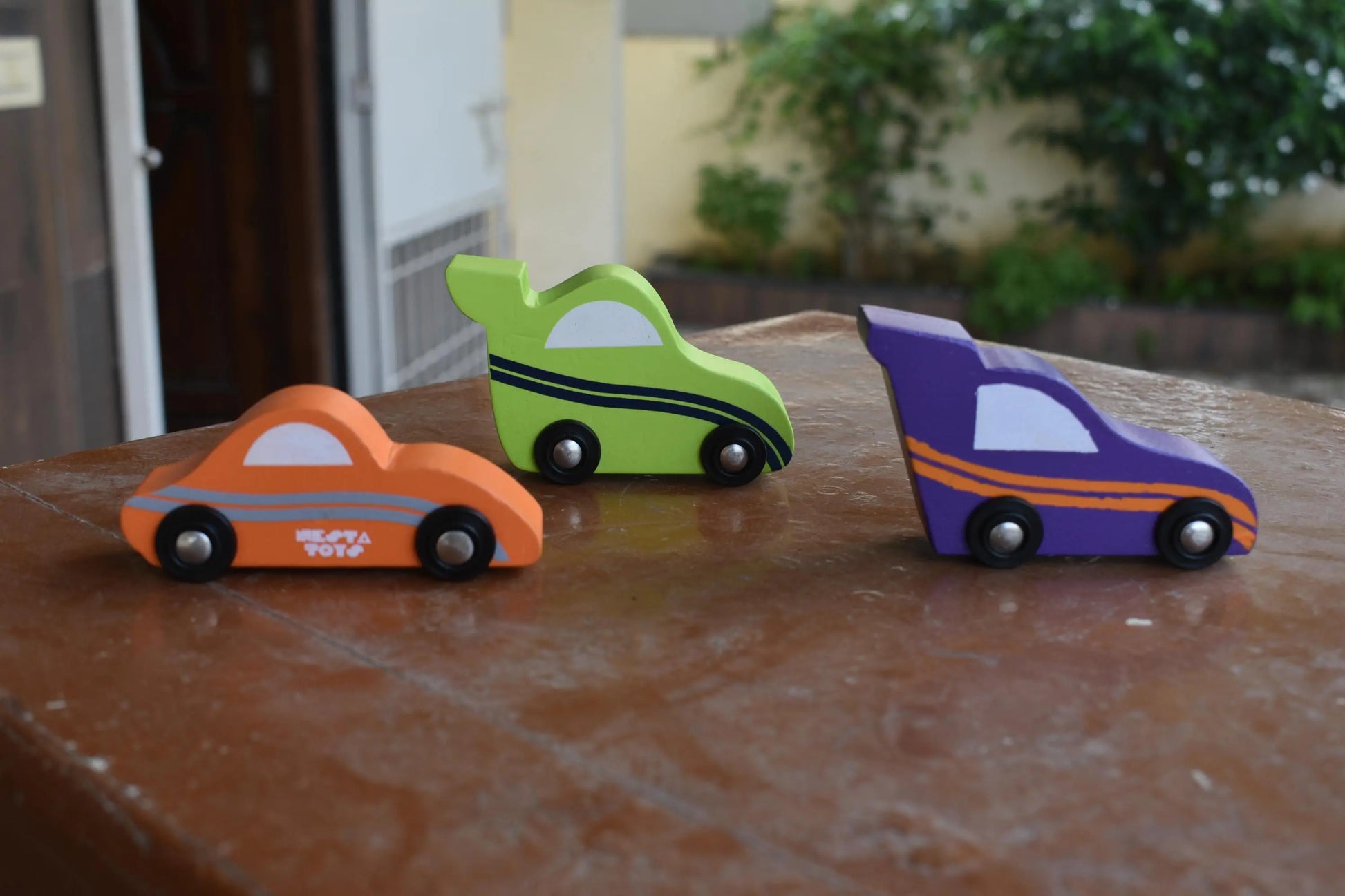 Wooden Car (3 Pcs) - Green, Orange, Purple