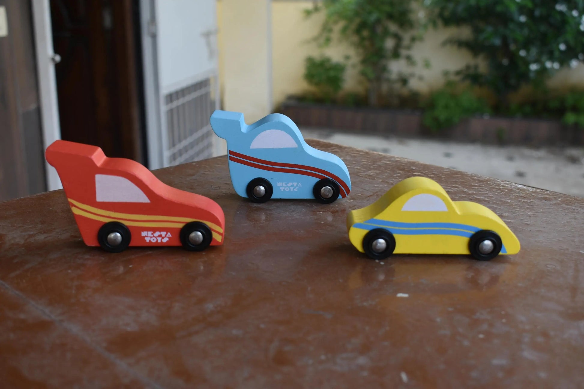 Wooden Car (3 Pcs) - Sky Blue, Yellow, Red