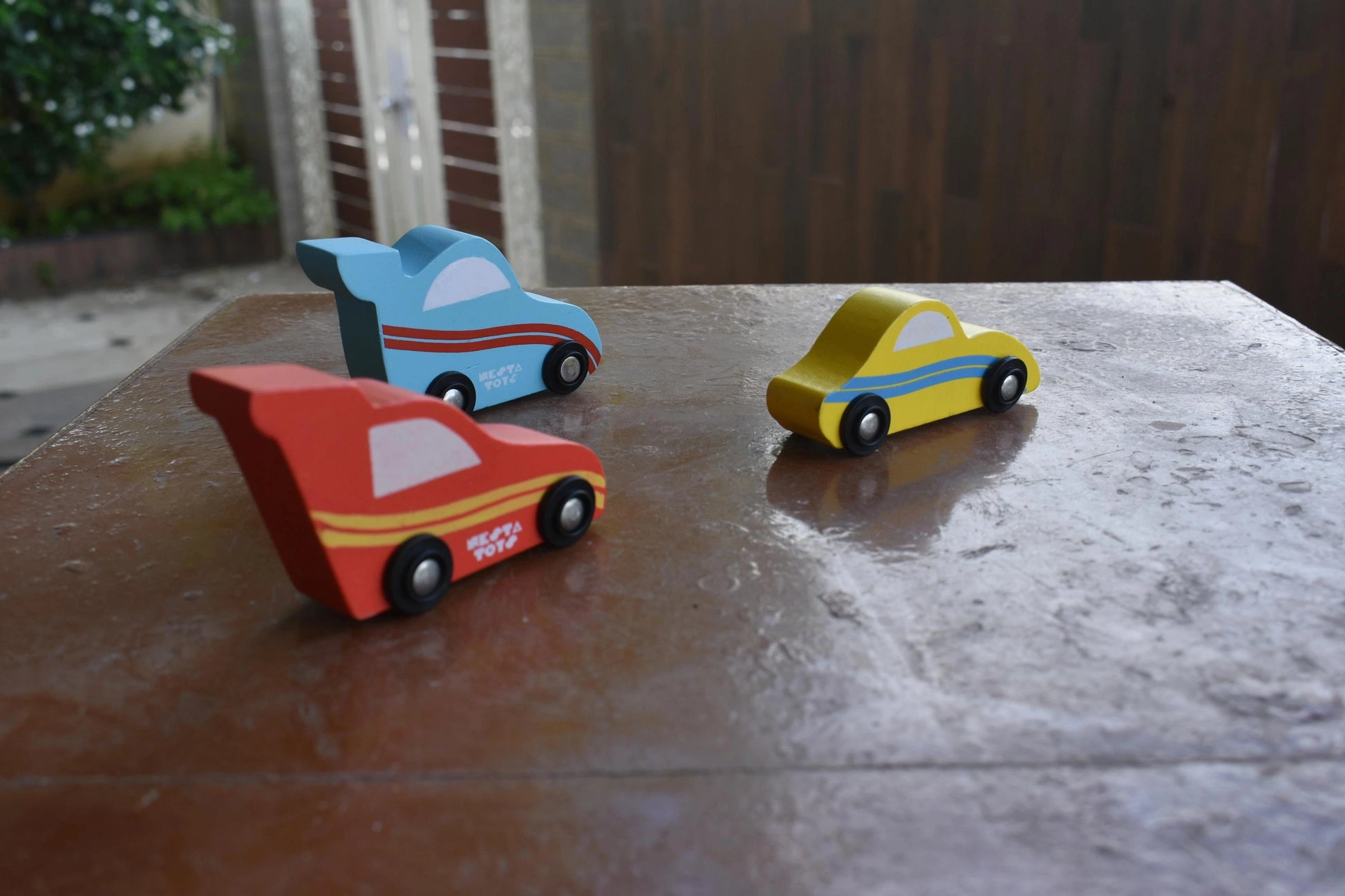 Wooden Car (3 Pcs) - Sky Blue, Yellow, Red